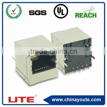 RJ45 connector with magnetics, 180 degree shielded type, modular design with higher reliability