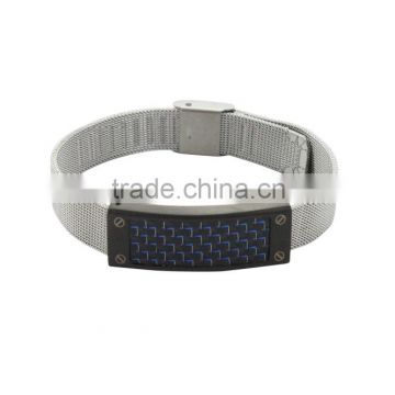 stainless steel 8mm steel mush band watch with blue carbon fiber on sales