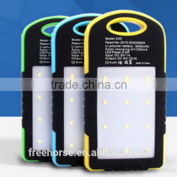 Manufacturer china,8000mAh solar power bank charger solar cell phone charger with led light