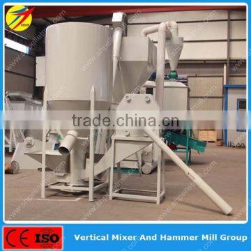 Vertical type low investment crusher and mixer machine group for animal poultry feed