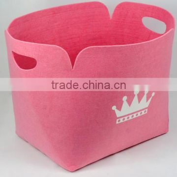Household Pink Felt Stain Resistant Laundry Storage Basket(Large)