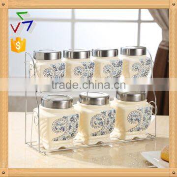 ceramic canister set stainless metal stand