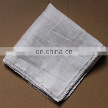 100% pure linen lace edged blank handkerchief in white color for wedding/wholesale