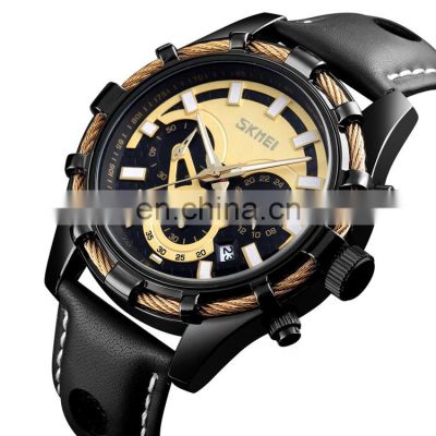 skmei 9189 custom men watch 2019 luxury leather strip analog stopwatch watches wrist