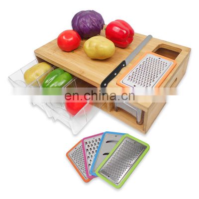 Large bamboo cutting board with 4 trays for easy food prep and cleanup