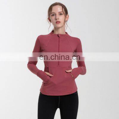 Readt To Ship Women Blank Stand Collar Half Zip Yoga Tee Sports Wear Gym Clothing Fitness Yoga Long Sleeve Tees Sportswear Tops