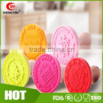 3 Sets Interchangeable Stamper Silicone Stamps Molds with Wooden Handle for Cookies and Fondant