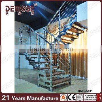 L-shaped steel structure wood stairs