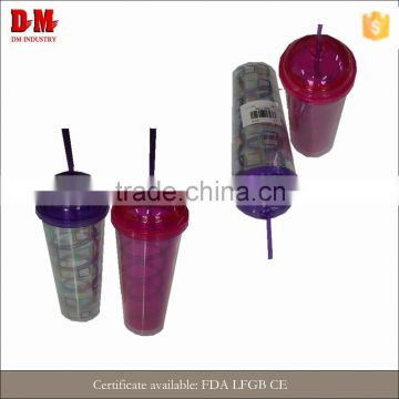 China round cap 450ml manufacturer wholesale recycling plastic straw cup with lid