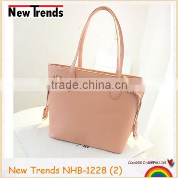 Fashion pastel pink plain PU handbag tote