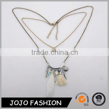 Latest design elegant necklace wholesale fashion charm feather and tassel necklace,necklaces jewelry
