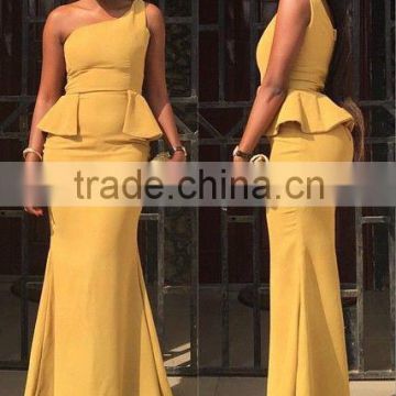 (MY2947) MARRY YOU Sexy One Shoulder Yellow Mermaid Prom Dress 2016 Ruffles Sweep Train