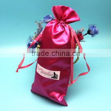 colorful satin drawstring hair bag with customzied logo printed