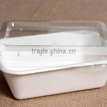 400ml biodegradable sugarcane white take away box with PET lid 135x96x42 HR05