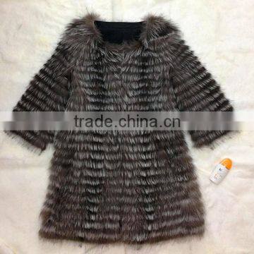 YR573 Luxury Women Fur Strips Fur Garment Real Silver Fox Fur Coat