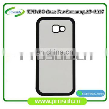2d sublimation heat transfer PC +TPU silicon blank cell phone case with metal sheet for Prosub-Samsung A7-2017