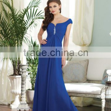 2013 Pleated Chiffon Cap Sleeve Royal Blue Bridesmaid Dresses