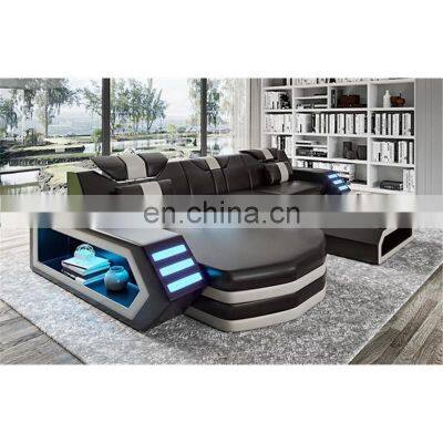 Black and white LED light sofa set furniture living room modern sectional leather sofas
