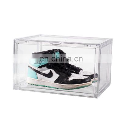 shoebox storage plastic clear drop side magnetic door AJ Folding storage nike transparent Stackable sneaker crate shoe box