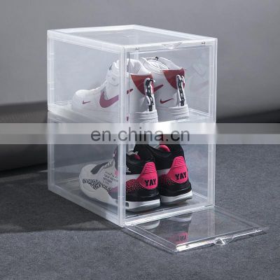 Transparent custom shoes box plastic storage Drop Front Clear Stackable sneaker box Magnetic Acrylic plastic shoe boxes