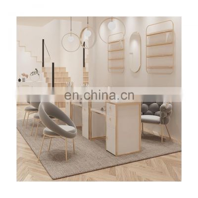 Fashion Dressing Table Wooden Commercial Beauty Furniture Dressing Table With Drawers Gold Metal Frame Minimalist Makeup Table