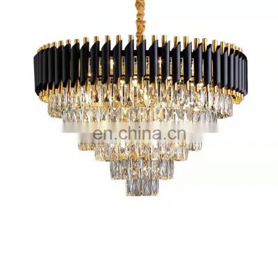 Round living room Aluminum steel led chandeliers modern pendant light black gold chandelier crystal lights luxury