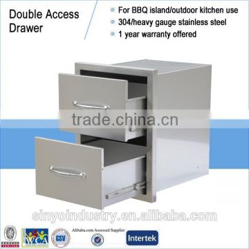 Outdoor barbeque island storage double drawer