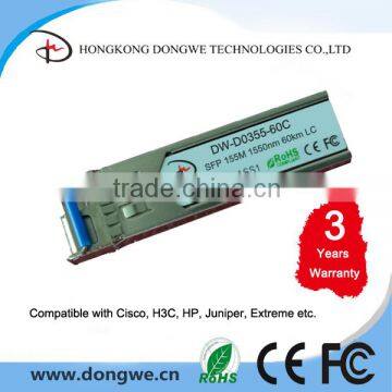 155M, 1550nm, 60km fiber optic SFP transceiver module, LC, Compatible with Cisco, HP, H3C etc