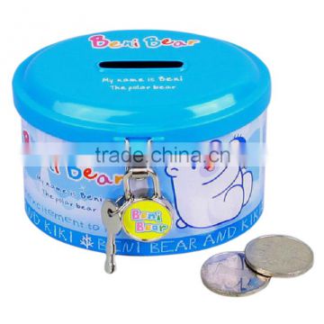 Small Oval-shaped tin money box with lock