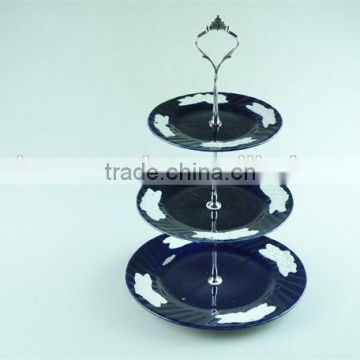 3 tier cheap glazed ceramic cake plate stand for weeding/party use in stock