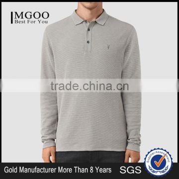 MGOO New Arrival Custom Long Sleeves Mens Polo Shirts 100% Cotton Grey Shirts Logo Embroidery Bulk Tops
