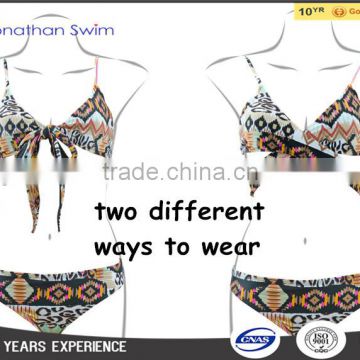 Women's sexy fashion print two ways to wear nylon spandex bikini.