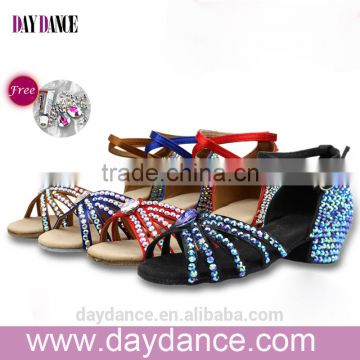 Children Kid Rhinestone Low Heel Modern Shoes Girls diamond Ballroom Latin Dance Shoes