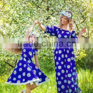mommy and me maxi dresses custom cotton blue small flower print fabric new dresses