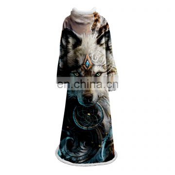 Amazon Hot Sale High Quality Polyester Soft Fleece Adults tv Blanket With Sleeves Custom Print