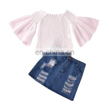 Kids Baby Girl Sets White Blouses +Denim Skirts Outfits Clothes 2PCS Set