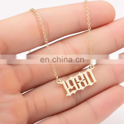 Personalized Year Necklace Silver Gold Stainless Steel Custom Year Number Necklace Birth Year Pendant Necklace for Women Girls