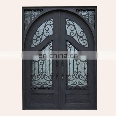 new exterior round flat top metal frame double swing high end security screen french wrought iron modern front door with glass