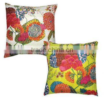 BUY 16'' INDIAN CUSHION COVER PILLOW CASE KANTHA WORK FLORAL ETHNIC THROW DECOR ART