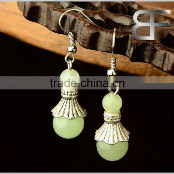 Western Style Fashion Jewelry Length 4.3cm Ethnic Alloy Green Beads Drop earrings for women