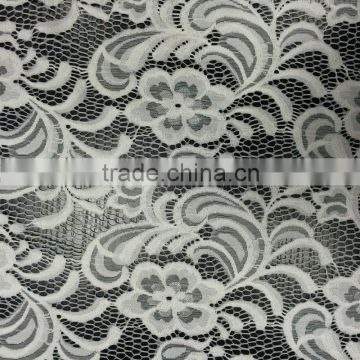 beautiful floral white elastic nylon lace fabric factory wholesale