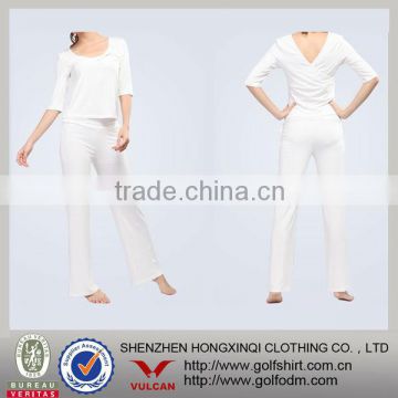 100% Bamboo White Basic design Womens Yoga Clothing Top and pants sets