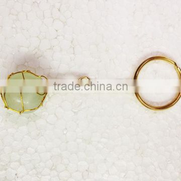 Green Onyx Tumble Golden Keyrings | Wholesale Tumble keyrings From India