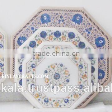 White Marble Inlay Coffee Table Top, Indian Manufacturer Inlay Table Tops