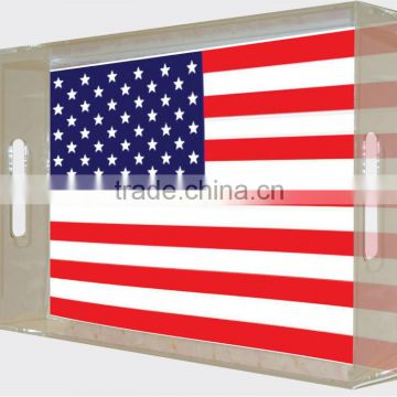 Square Acrylic Brochure Tray with bottom printed flag