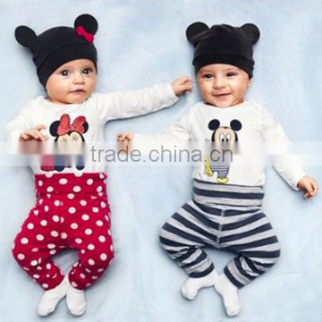 2016 Spring Autumn Baby Clothing Set Cute Style Boys Girls Jumpsuit Cotton Long-sleeved Romper+Hat+Pants 3pc kids clothes suit