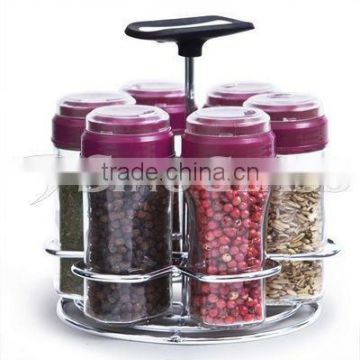 SINOGLASS 6 Pcs Glass Spice Jars Set With Stand