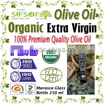 Premium Quality Organic Extra Virgin Olive Oil.Organic Olive Oil with FDA Certification. 1st Cold Press. 250 mL Marasca Bottle