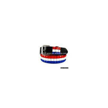 Black Leather belt with France Flag Color Checkered Studs