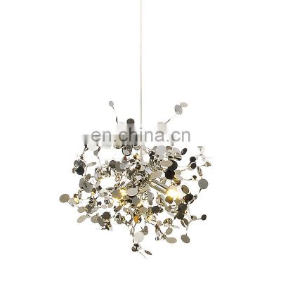 Single Head Modern Fancy Ceiling Lamp Silver Leaf Style Chandelier Chrome LED Pendant Light
